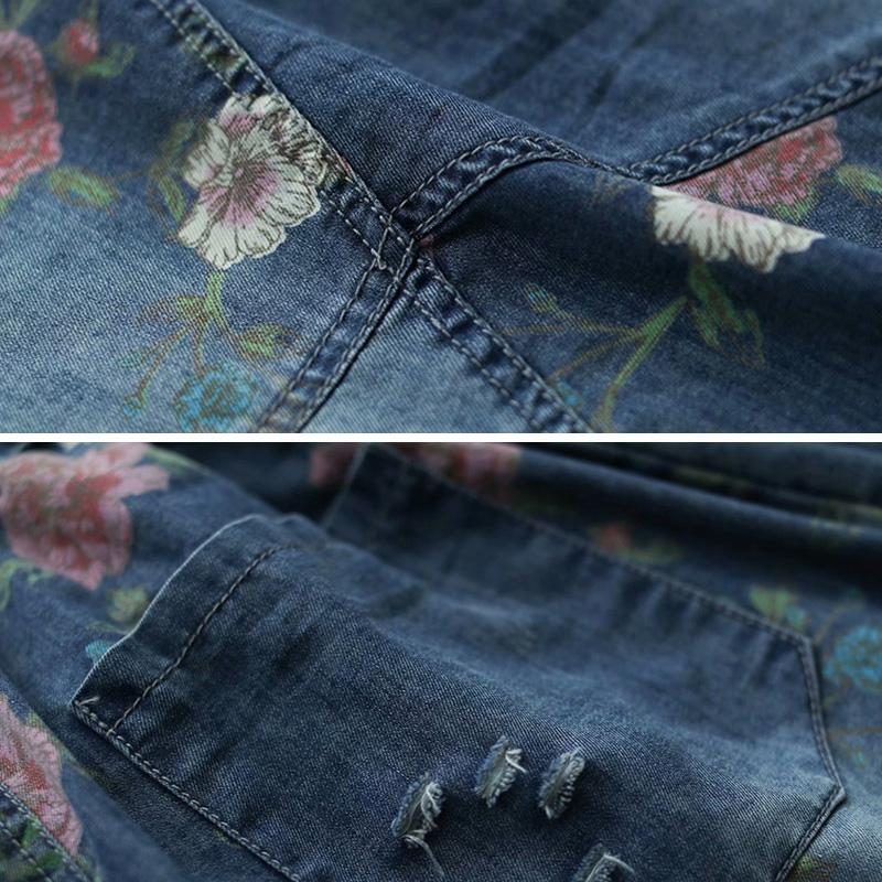 Lockerer Lässiger Patchwork-jeansrock Mit Blumenmuster Im Retro-stil