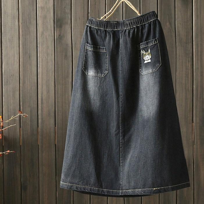 Retro-jeansrock Mit Stickerei