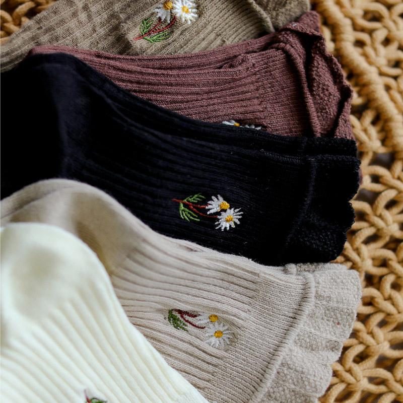 Herbst-winter-retro-rüschensocken Mit Chrysanthemenstickerei