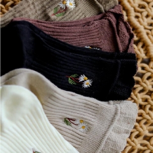 Herbst-winter-retro-rüschensocken Mit Chrysanthemenstickerei