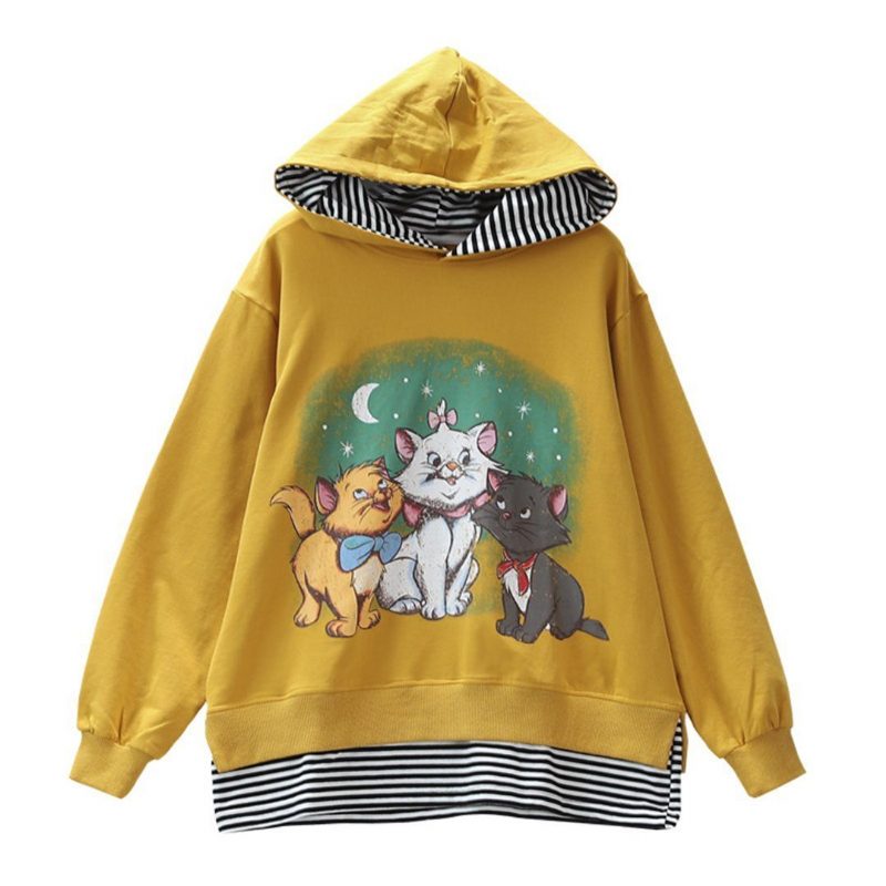 Frauen-karikatur-katze Gedruckter Beiläufiger Loser Hoodie