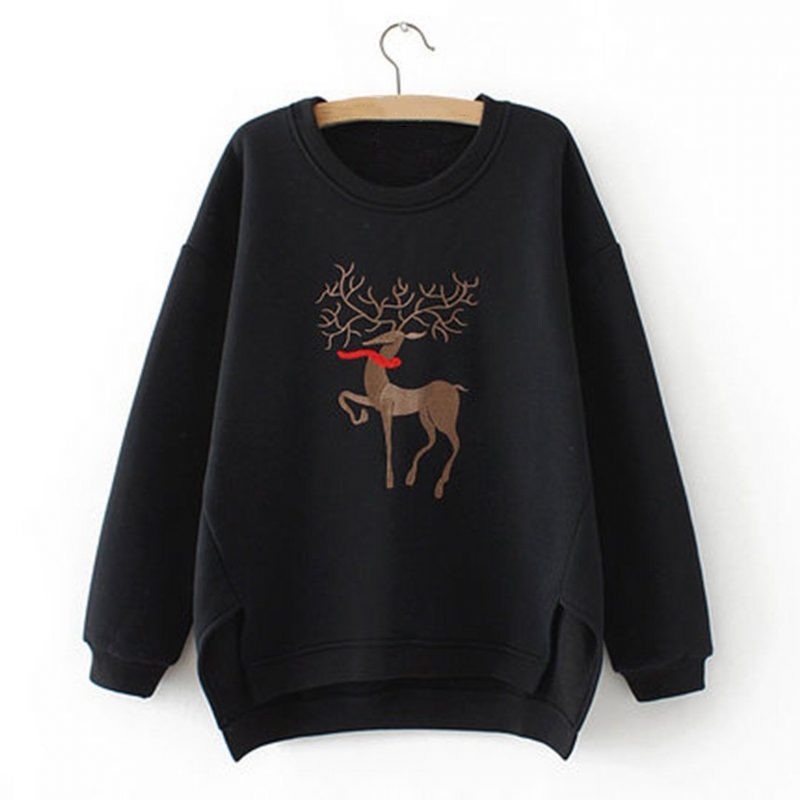 High Low Lässiges Lockeres Bedrucktes Fleece-sweatshirt