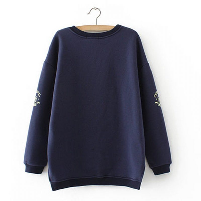 High Low Lässiges Lockeres Bedrucktes Fleece-sweatshirt