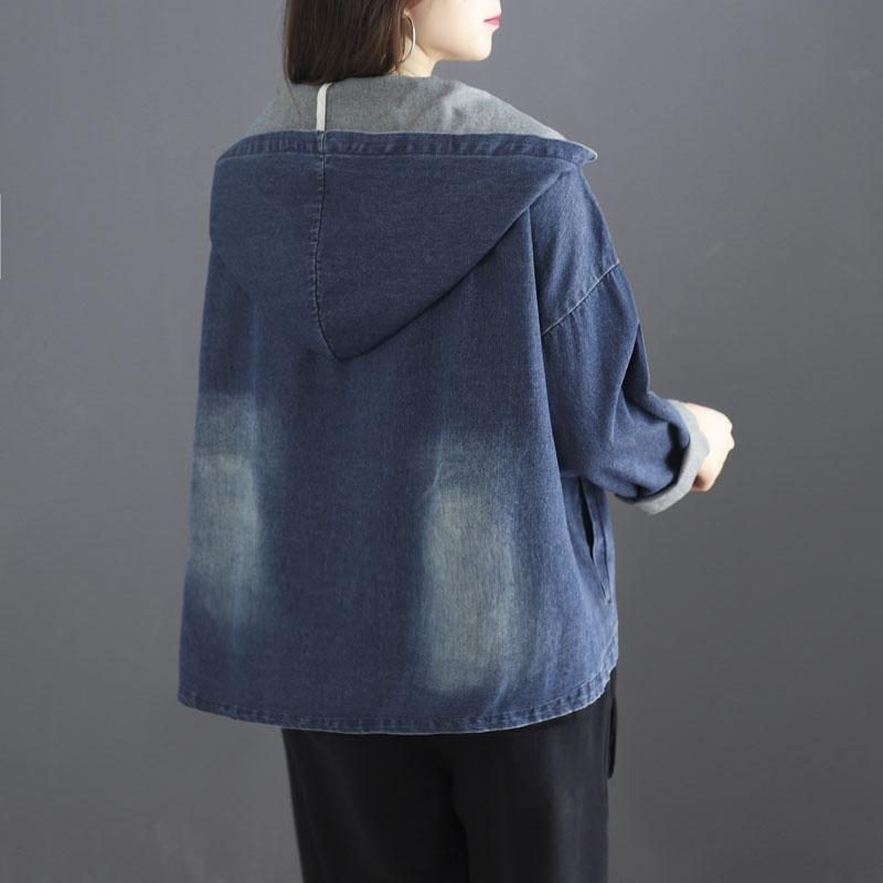 Loser Herbst-kapuzenpullover Baumwoll-denim-kurzmantel