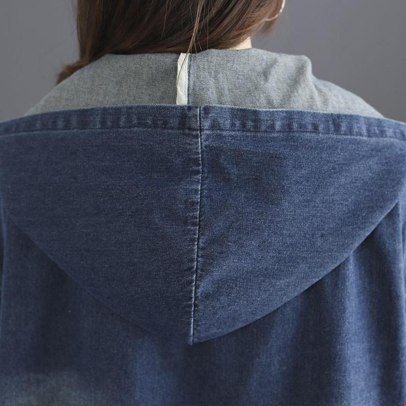 Loser Herbst-kapuzenpullover Baumwoll-denim-kurzmantel