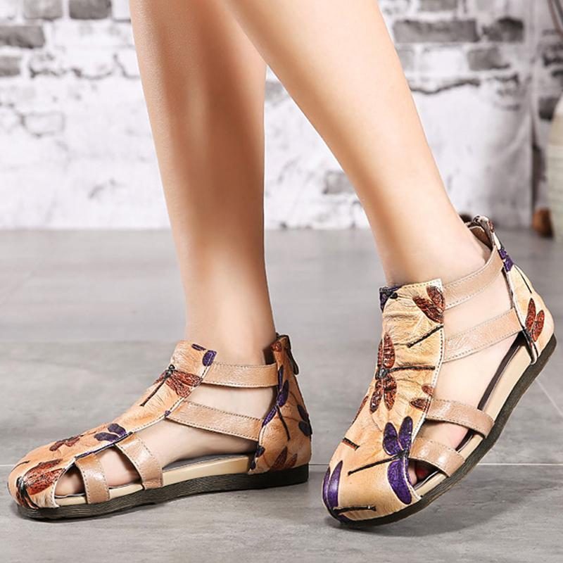 Bequeme Römersandalen Aus Bedrucktem Leder