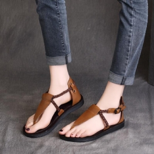 Clip Toe Buckle Flat Heel Handgefertigte Ledersandalen