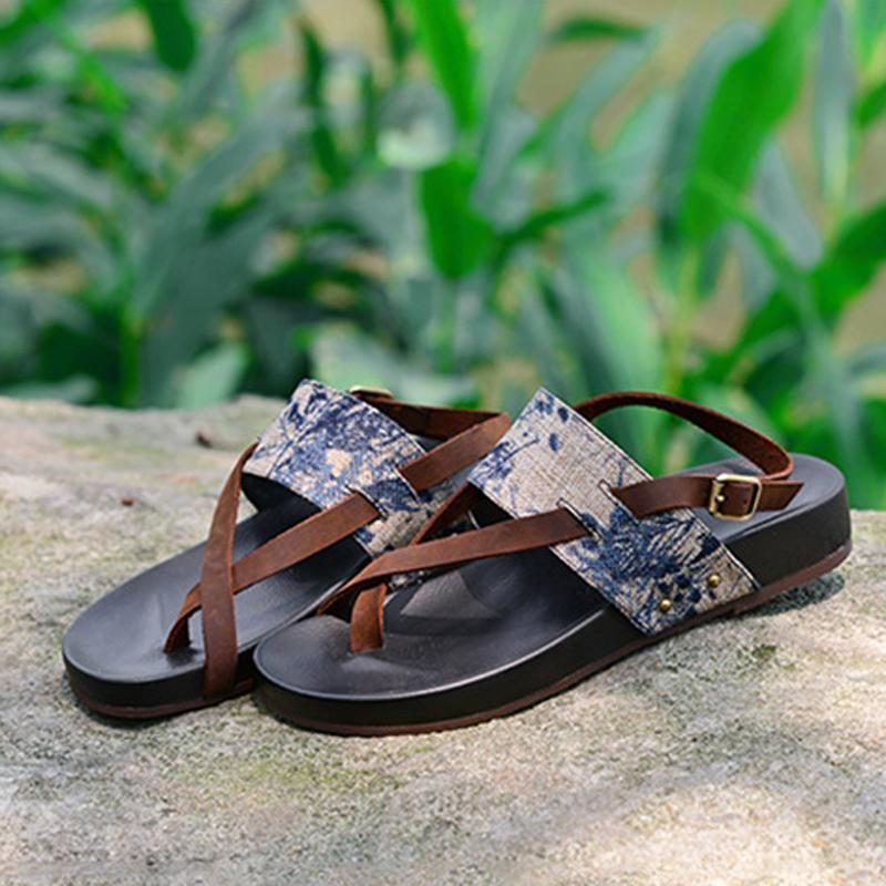 Damen Bedruckte Clip Toe Casual Holiday Flats Sandalen