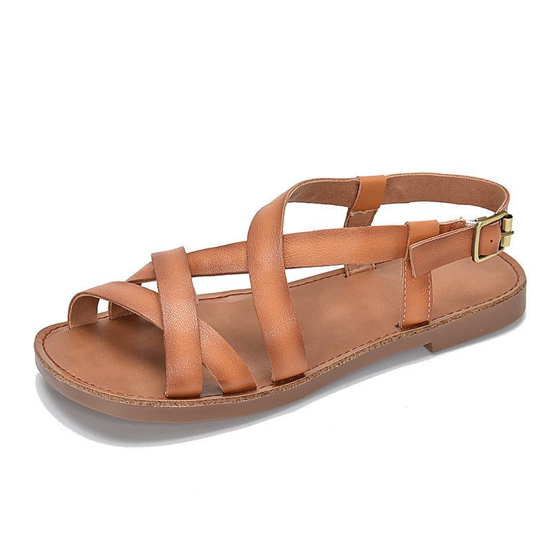 Damen Sommer Retro Riemchensandalen Aus Leder