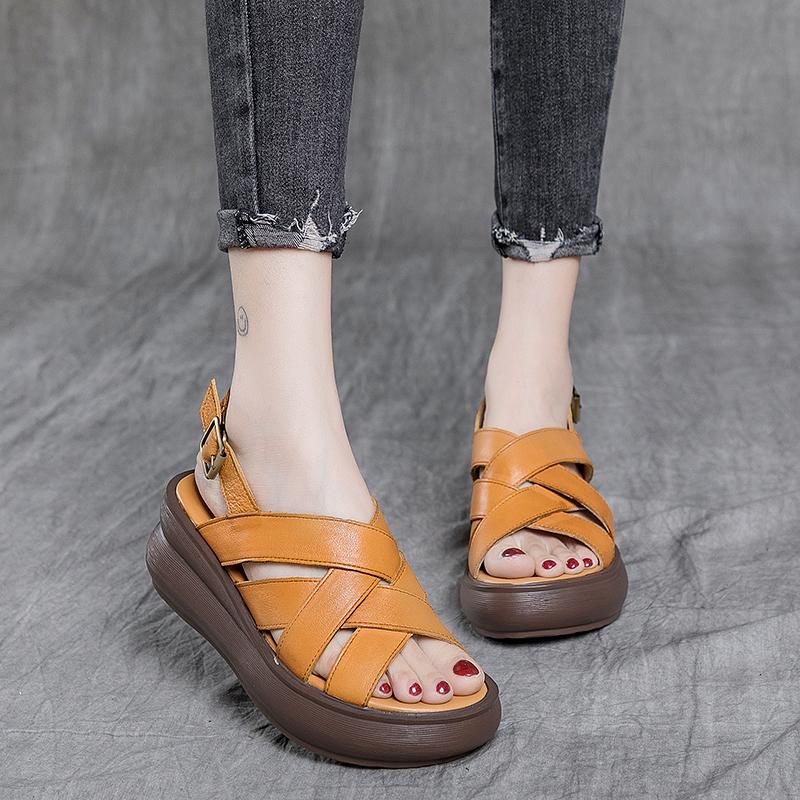 Einfache Leder-plateau-retro-casual-sandalen