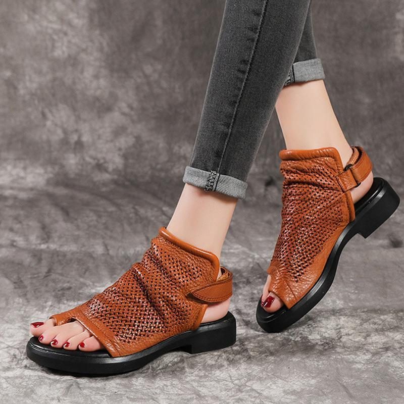 Flache Sandalen Aus Leder Mit Aushöhlendem Clip Toe Für Damen