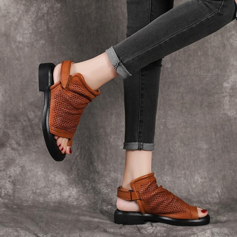 Flache Sandalen Aus Leder Mit Aushöhlendem Clip Toe Für Damen