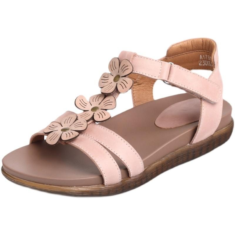 Frauen Handgefertigte Blume Boho Sandalen Aus Leder