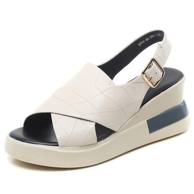 Frauen Retro-leder-keil-beiläufige Sommer-sandalen