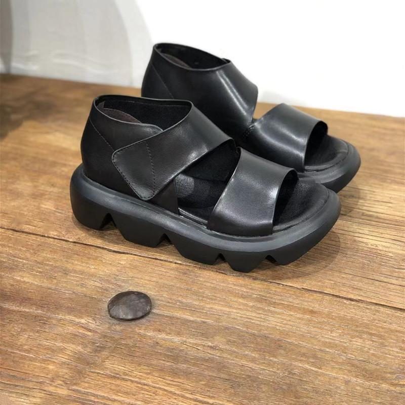 Frauen Retro Leder Sandalen Mit Wellensohle