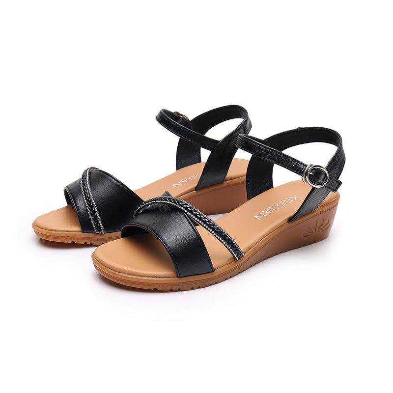 Frauen Slipsole Leder Vintage Casual Sandalen