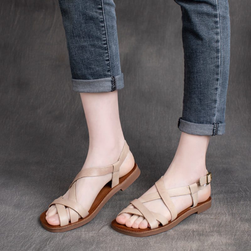 Frauen-sommer-beiläufige Riemchen-sandalen Aus Leder