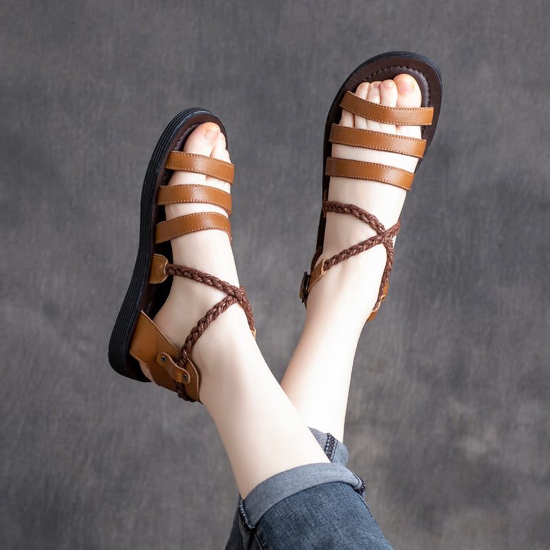 Frauen-sommer-leder-retro-strand-sandalen