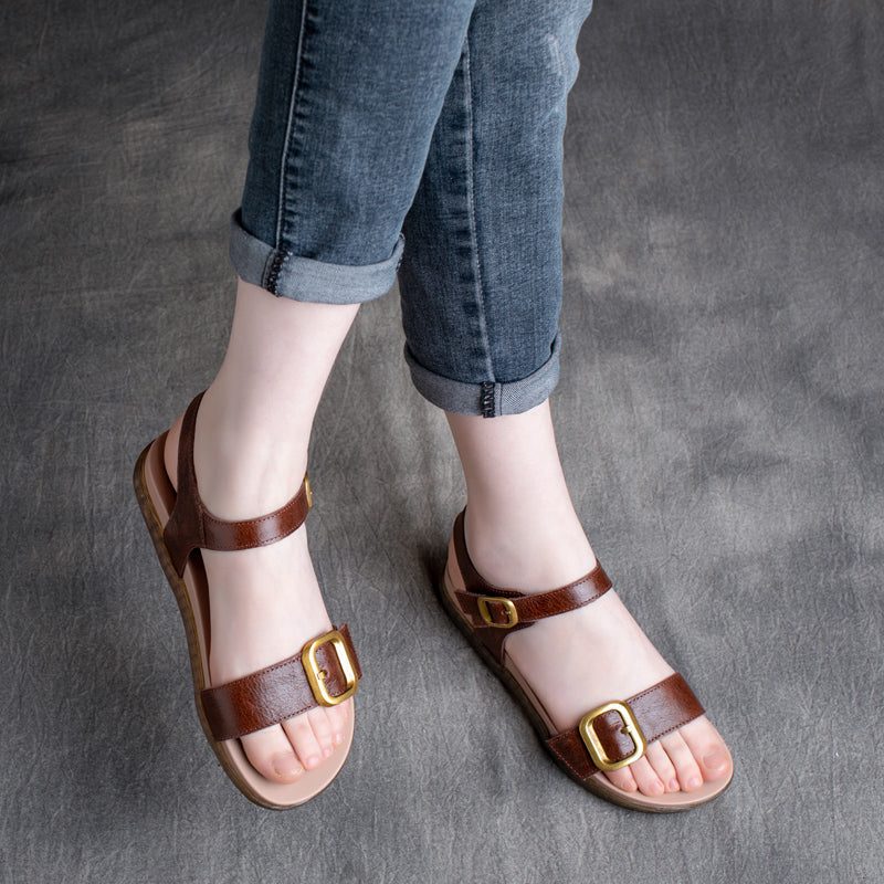 Frauen Sommer Retro Leder Sandalen Mit Klettverschluss