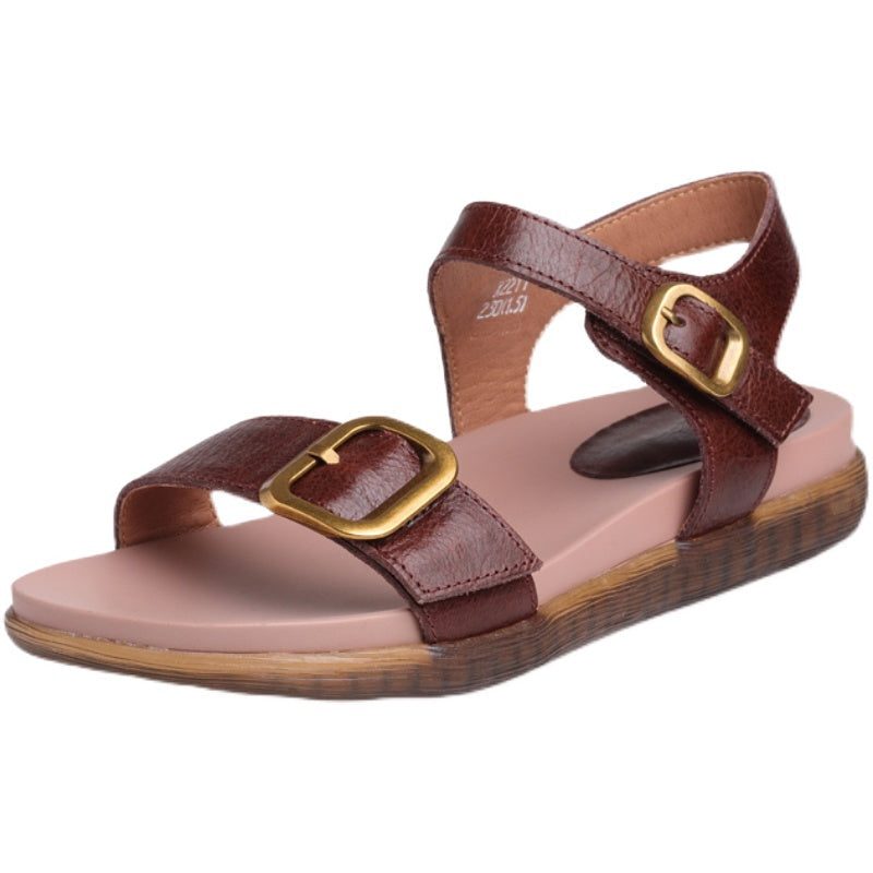 Frauen Sommer Retro Leder Sandalen Mit Klettverschluss