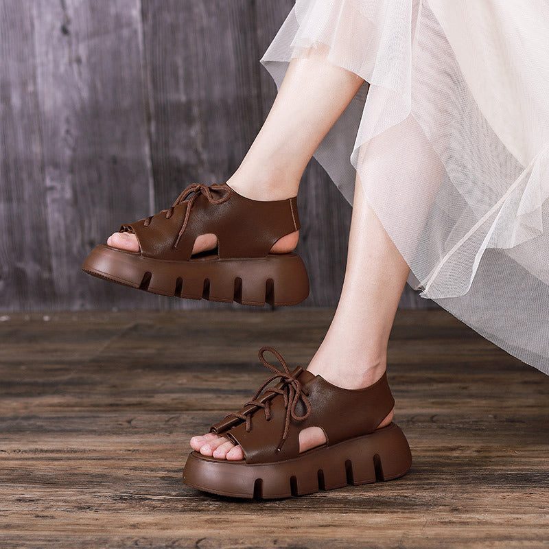 Frauen Sommer Retro Weiche Ledersandalen