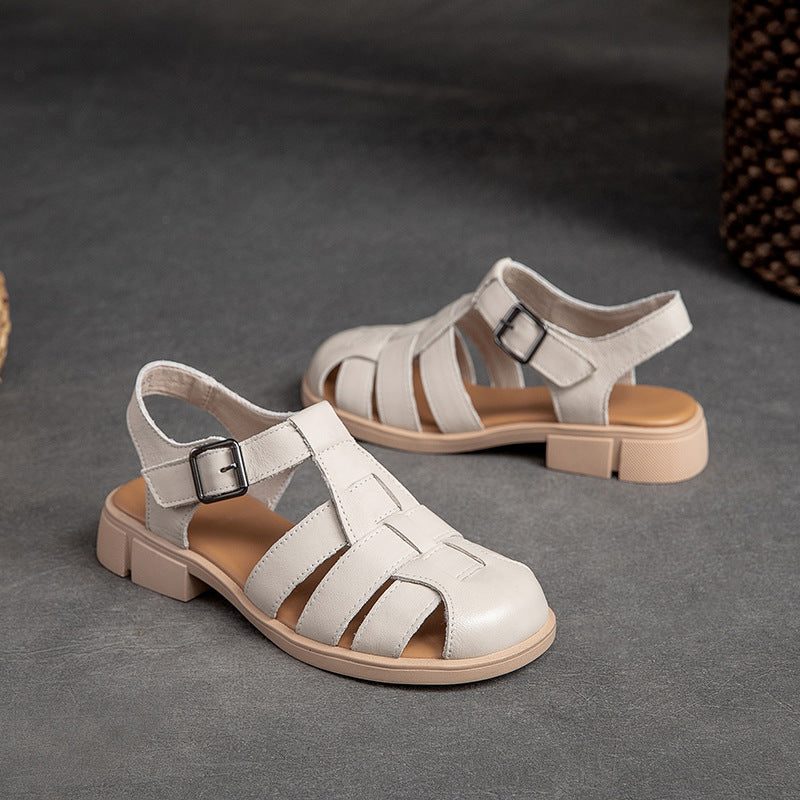 Frauen-sommer-weinlese-gewebte Leder-beiläufige Sandalen