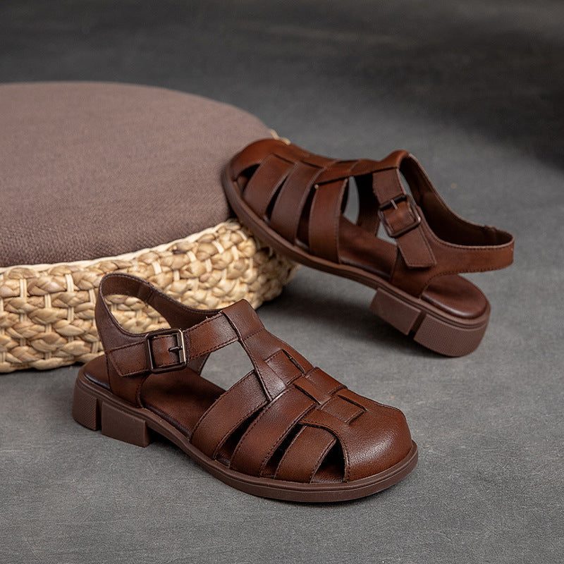 Frauen-sommer-weinlese-gewebte Leder-beiläufige Sandalen