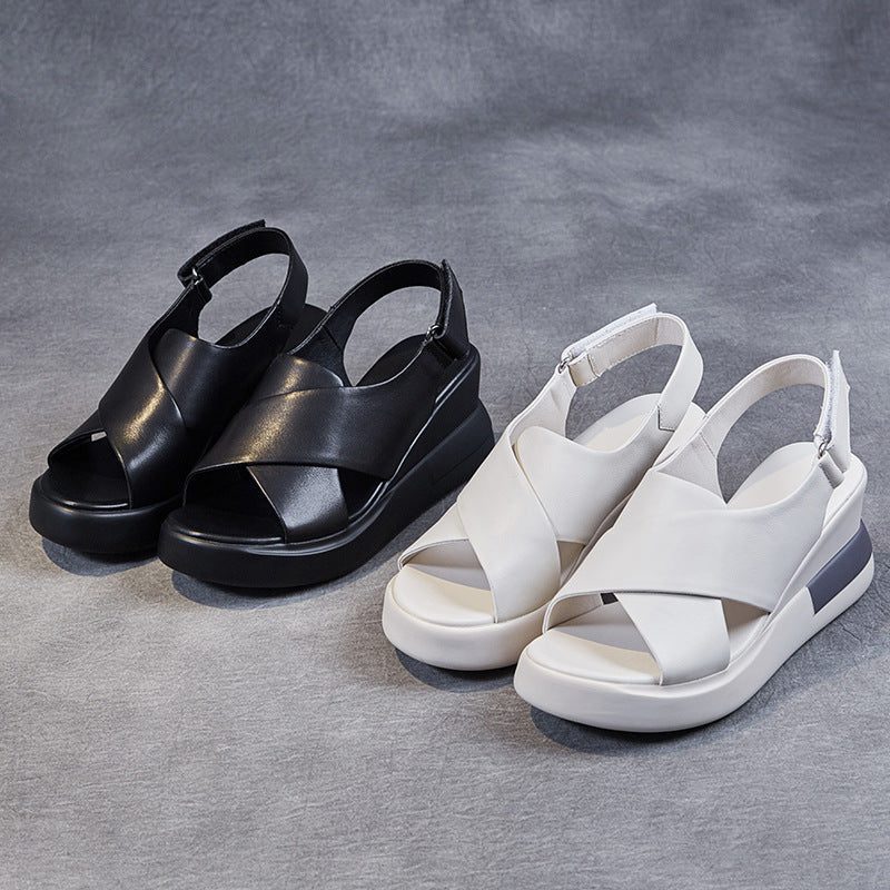 Frauen-sommer-weinlese-leder-plateau-sandalen