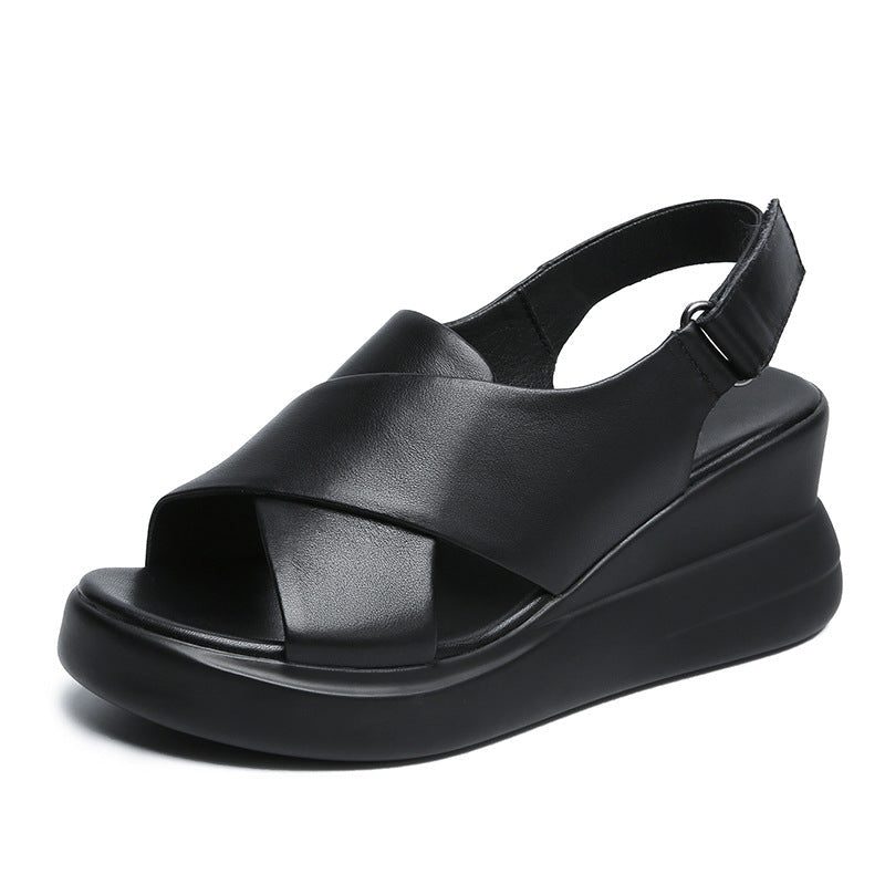 Frauen-sommer-weinlese-leder-plateau-sandalen