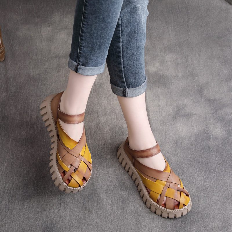 Frühling Sommer Retro Hohle Riemchensandalen Aus Leder