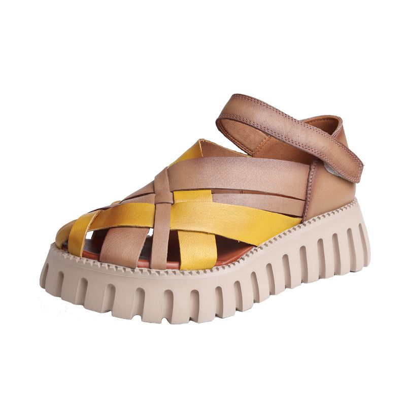 Frühling Sommer Retro Hohle Riemchensandalen Aus Leder