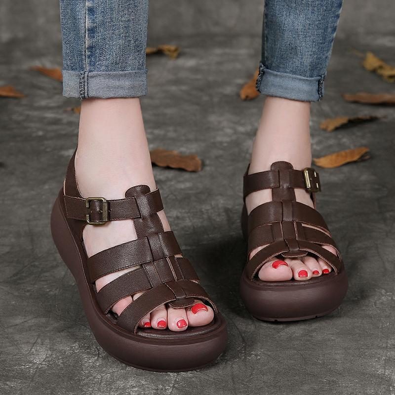 Handgefertigte Sommer-sandalen Mit Rom-schnalle Aus Leder