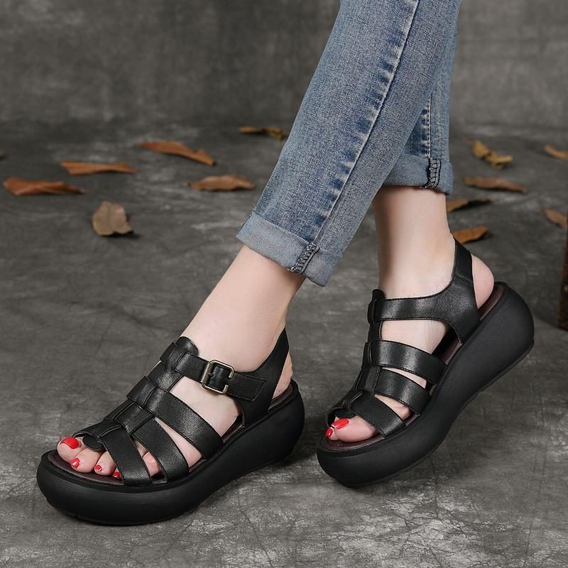 Handgefertigte Sommer-sandalen Mit Rom-schnalle Aus Leder