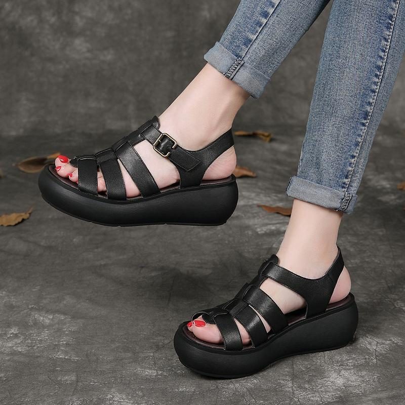 Handgefertigte Sommer-sandalen Mit Rom-schnalle Aus Leder