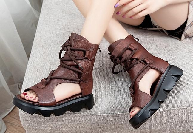 Klassische Retro-sandalen Aus Leder Mit Reißverschluss Hinten