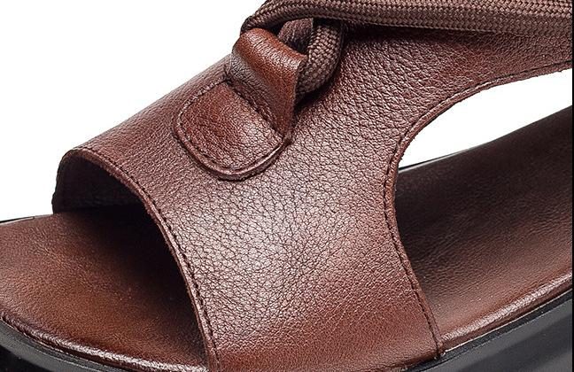 Klassische Retro-sandalen Aus Leder Mit Reißverschluss Hinten