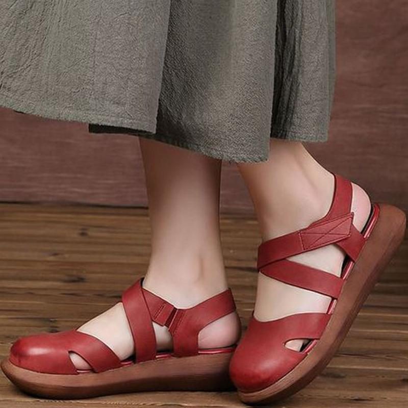 Lässige Sandalen Mit Klettverschluss Und Geschlossener Zehenpartie Für Damen