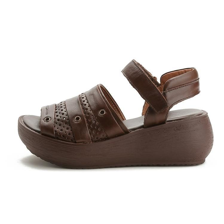 Retro Leder Dicke Untere Damen Sandalen Schuhe