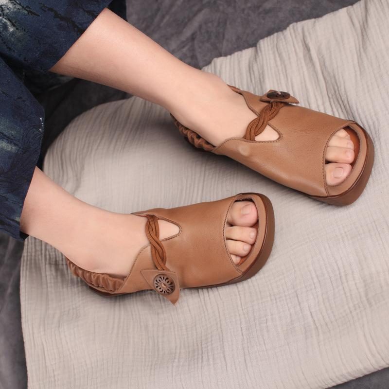 Retro-leder-sandalen Für Damen Mit Weichem Boden