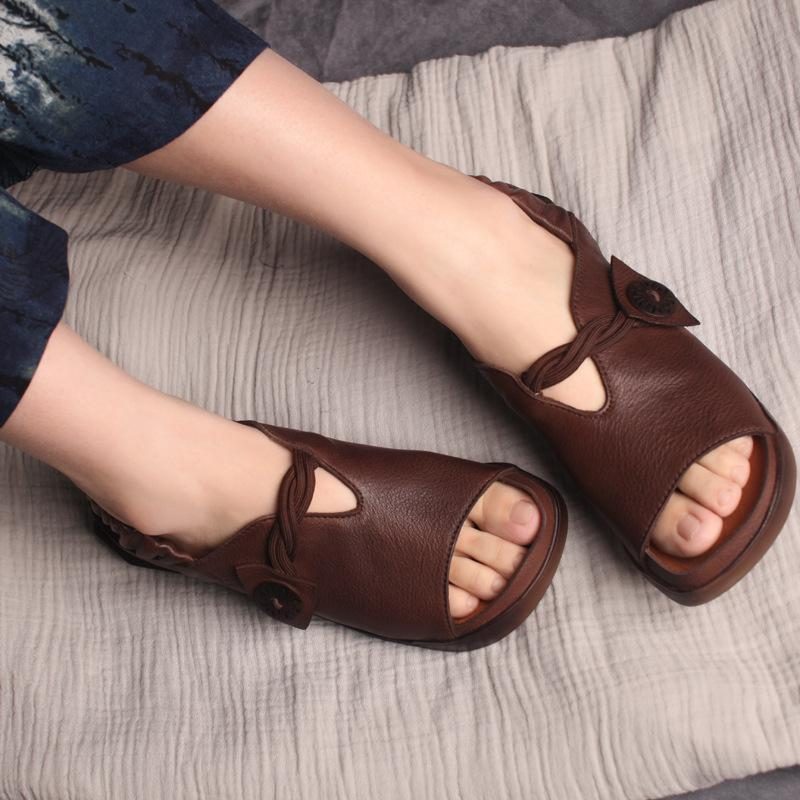 Retro-leder-sandalen Für Damen Mit Weichem Boden