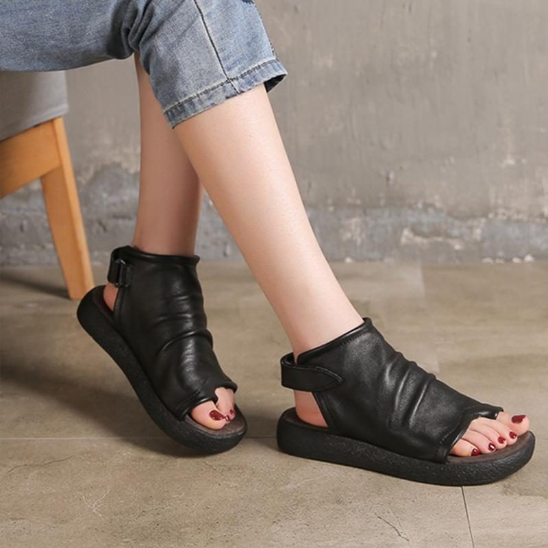 Rindsleder Low Heel Clip Toe Sommer Damen Sandalen