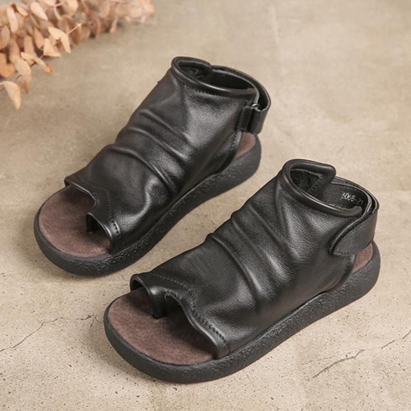 Rindsleder Low Heel Clip Toe Sommer Damen Sandalen