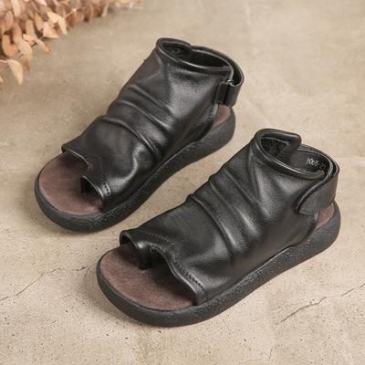 Rindsleder Low Heel Open Toe Sommer Damen Sandalen