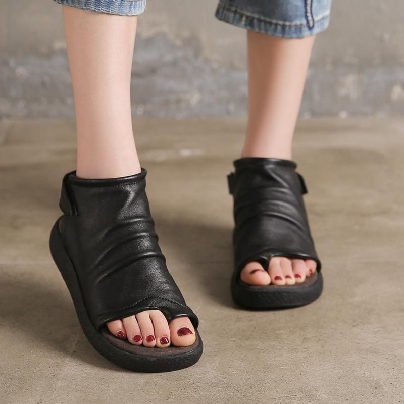 Rindsleder Low Heel Open Toe Sommer Damen Sandalen