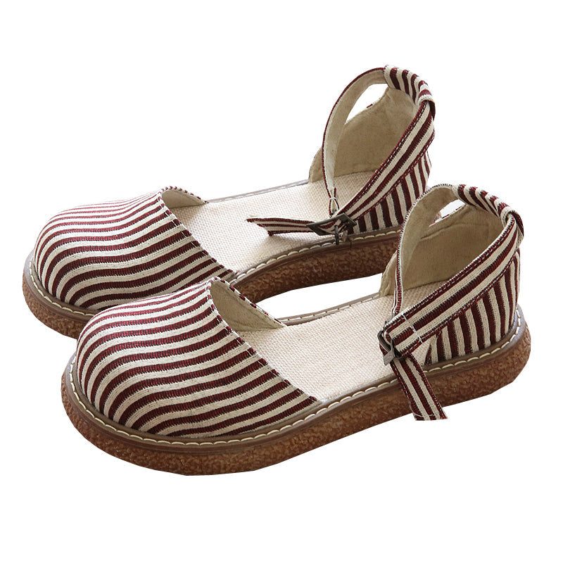 Sommer Damen Retro Stripe Canvas Sandalen