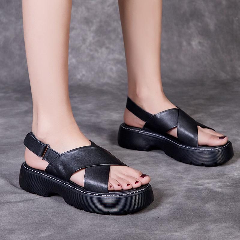 Sommer-frauen-leder-plateau-sandalen