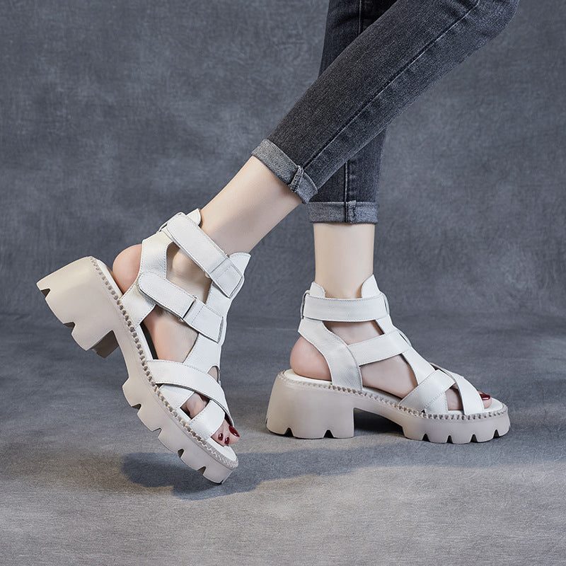 Sommer Geflochtene Leder Damen Casual Keilsandalen