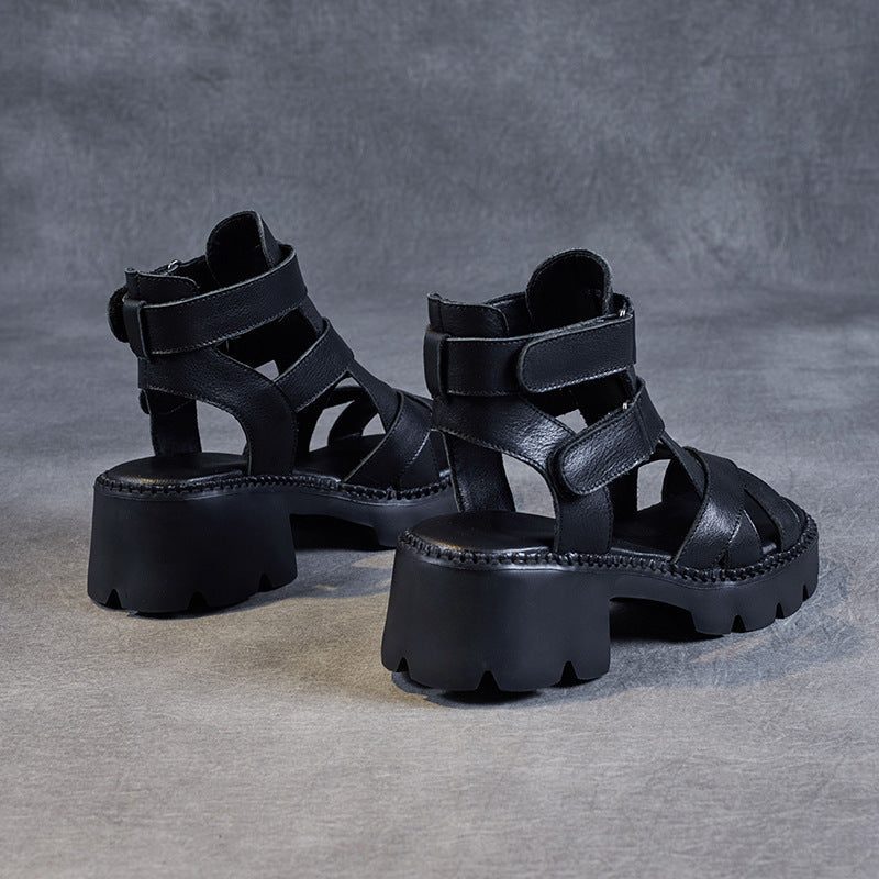 Sommer Geflochtene Leder Damen Casual Keilsandalen