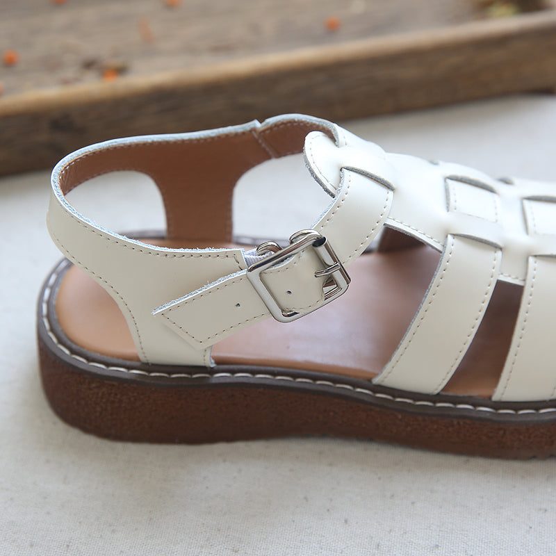 Sommer Retro Hohle Handgefertigte Ledersandalen