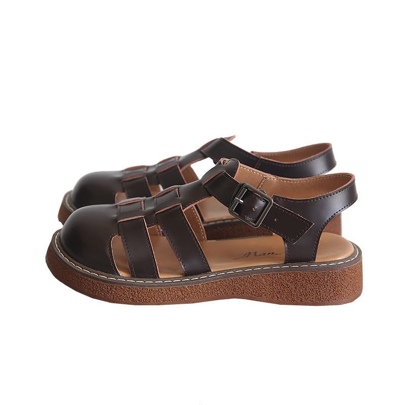 Sommer Retro Hohle Handgefertigte Ledersandalen